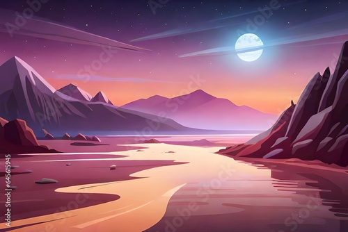  alien planet deserted landscape with mountains, rocks generated Ai