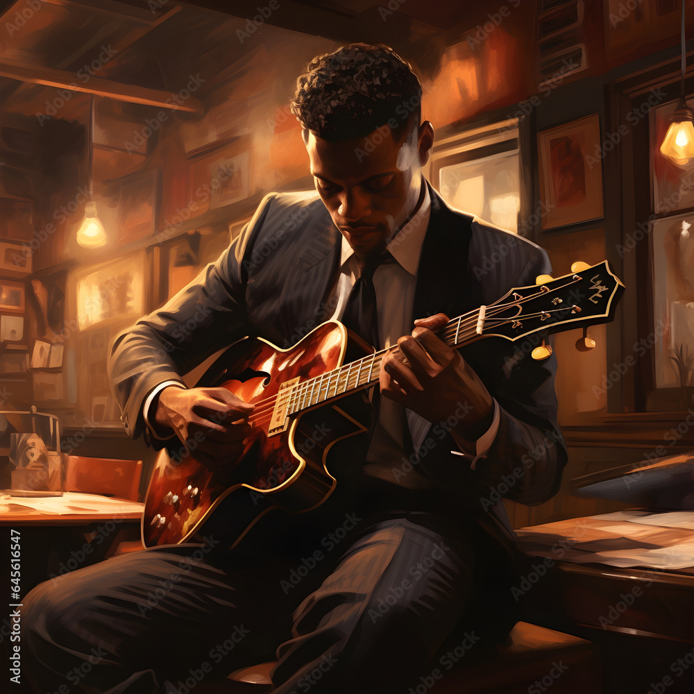Obraz premium man playing guitar generative ai