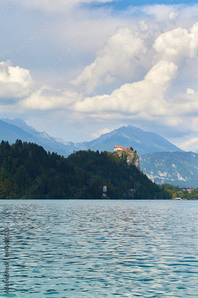 Bled Castle on a cliff over the lake Bled in Slovenia