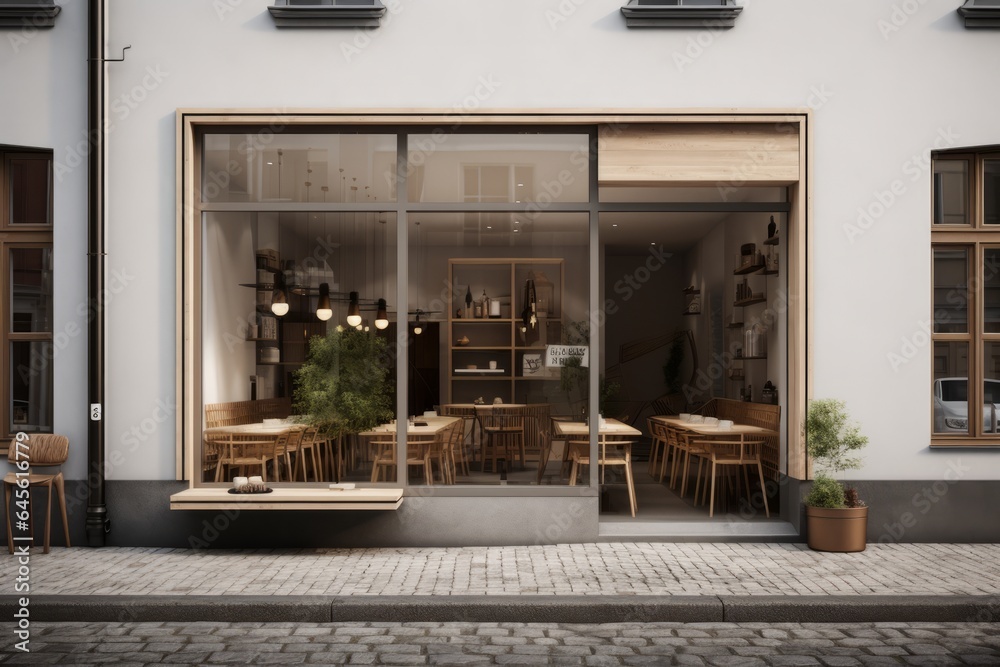 Nordic minimalist style restaurant or cafe store, front design - obrazy, fototapety, plakaty 