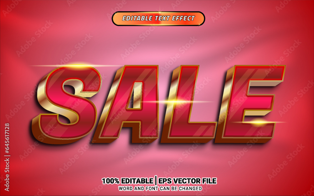 Sale luxury red shiny 3d vector text effect design
