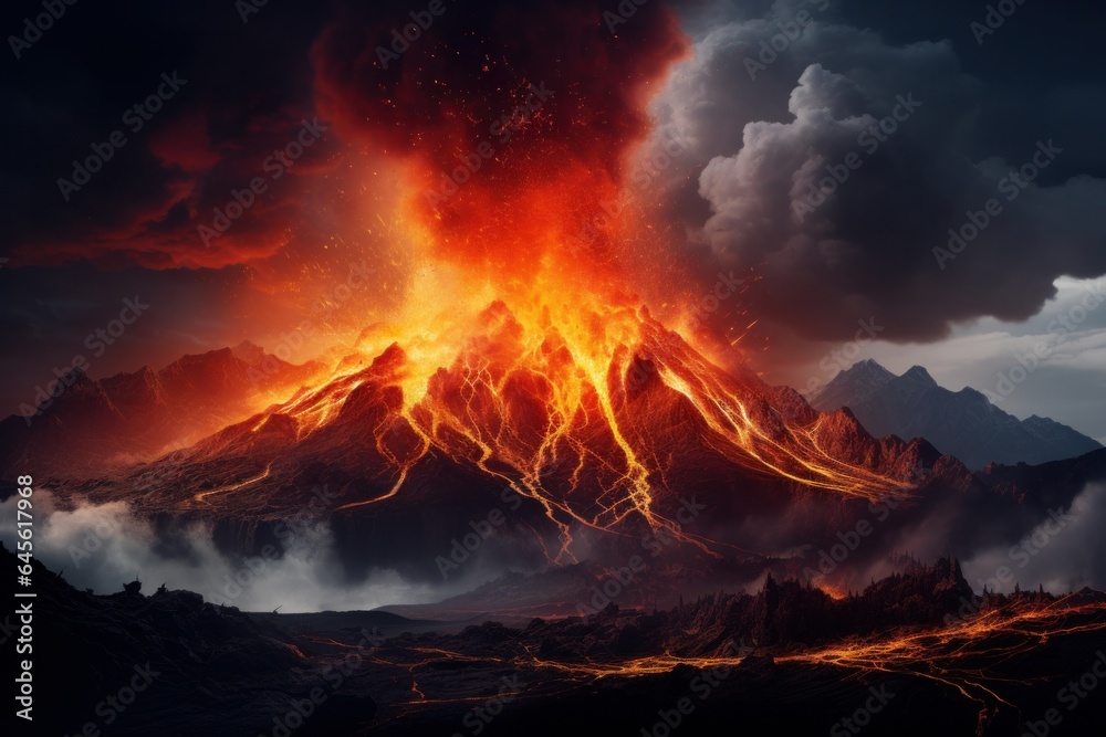 Volcanic eruption. 3D rendering illustration.