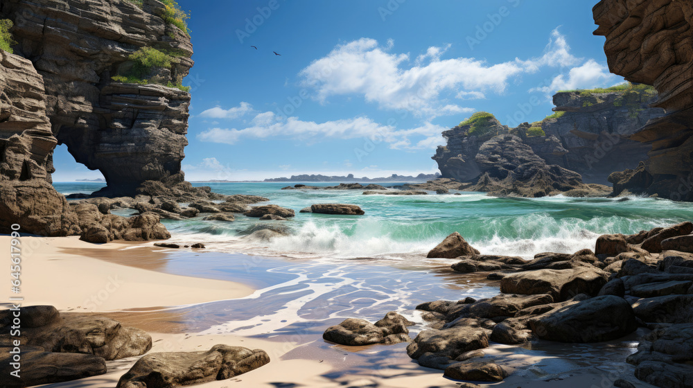 Discover a hidden cove with tall rock walls, pebbled beach, and echoing cliffs.