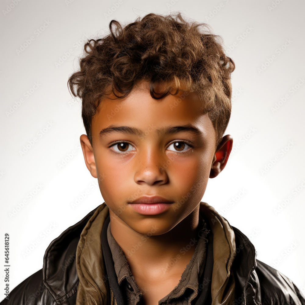 Professional studio headshot of a determined 12-year-old Aboriginal Australian boy, eyes looking up right. Professional studio headshot of a determined 12-year-old Aboriginal Australian boy, eyes looking up right.
