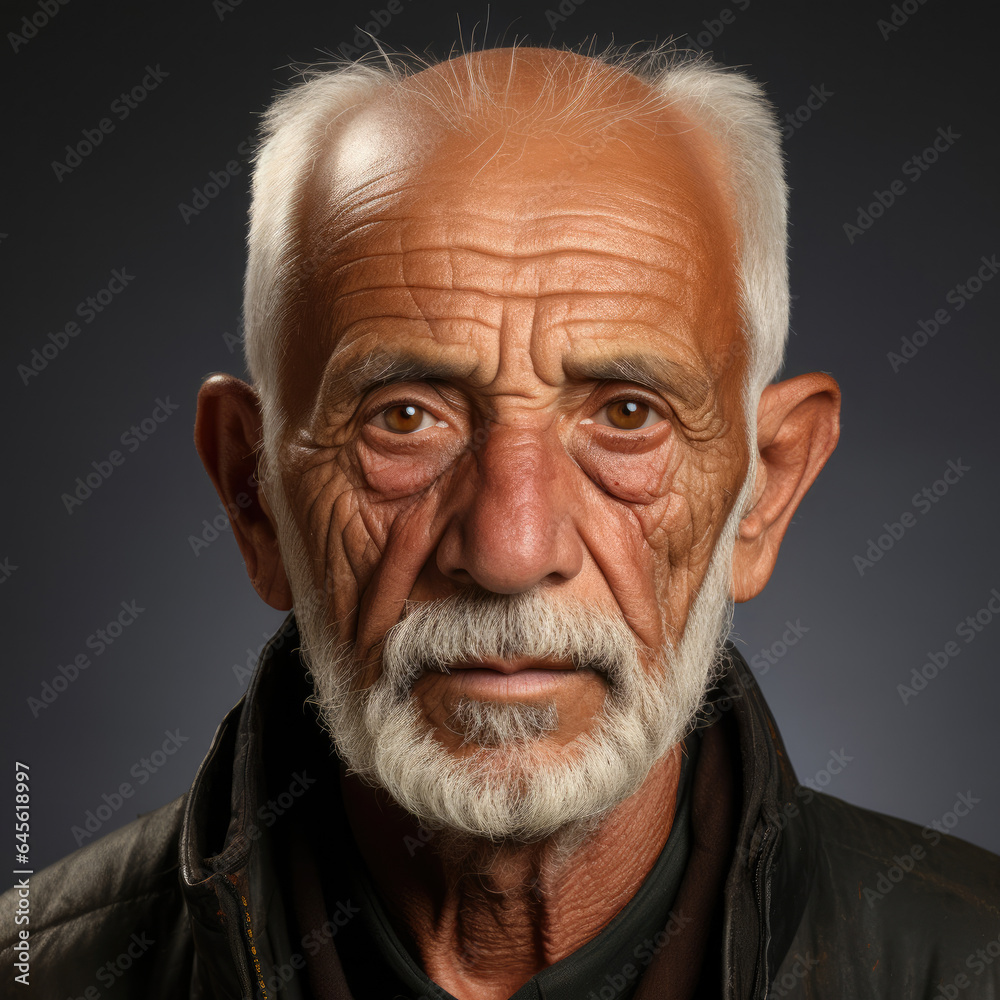 Reserved 76-year-old South Asian man captured in a spotlight studio head shot. Reserved 76-year-old South Asian man captured in a spotlight studio head shot.