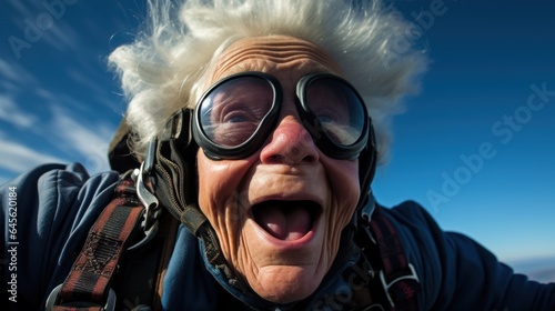 Crazy old woman practicing sky diving