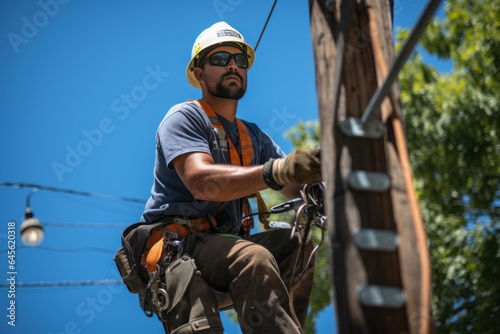 Electrician climbing a utility pole