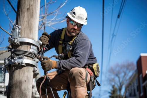 Electrician climbing a utility pole