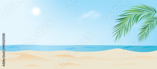 beach with leaves clean sky with sun vector background