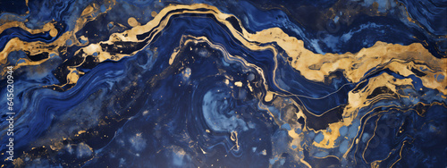 Abstract marble texture,marbled ink painted painting texture luxury background banner. Black blue waves gold painted splashes