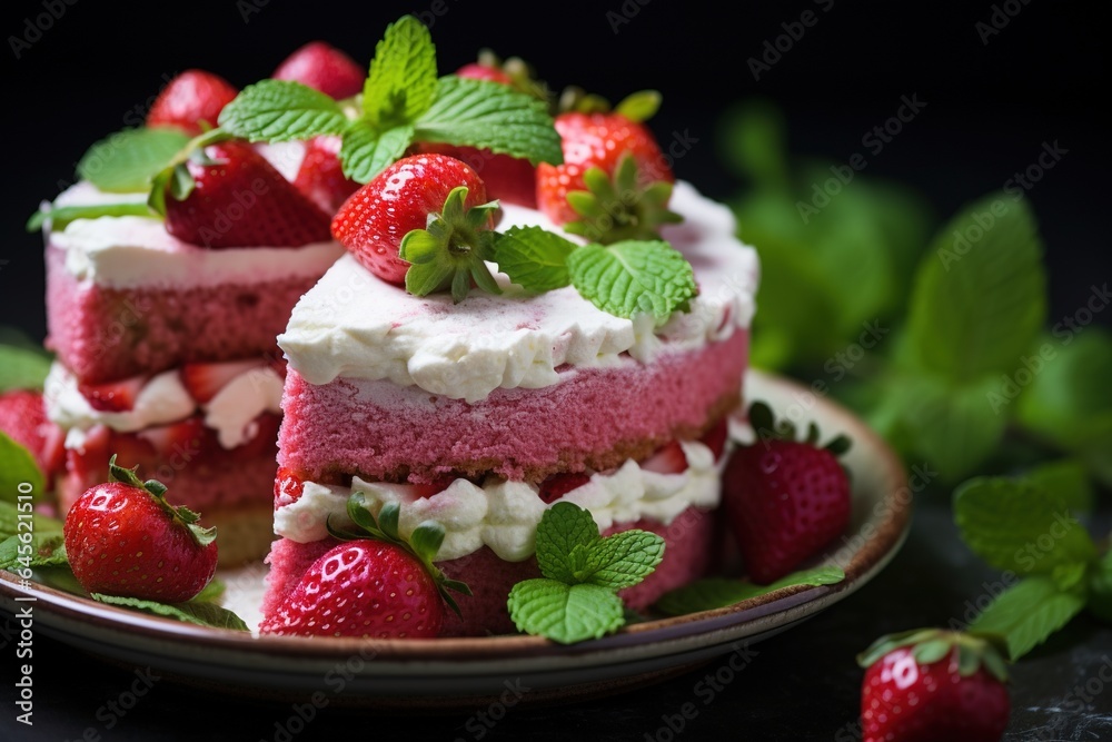 Strawberry cake with whipped cream and fresh strawberries, selective focus.Generative Ai Strawberry cake with whipped cream and fresh strawberries, selective focus.Generative Ai