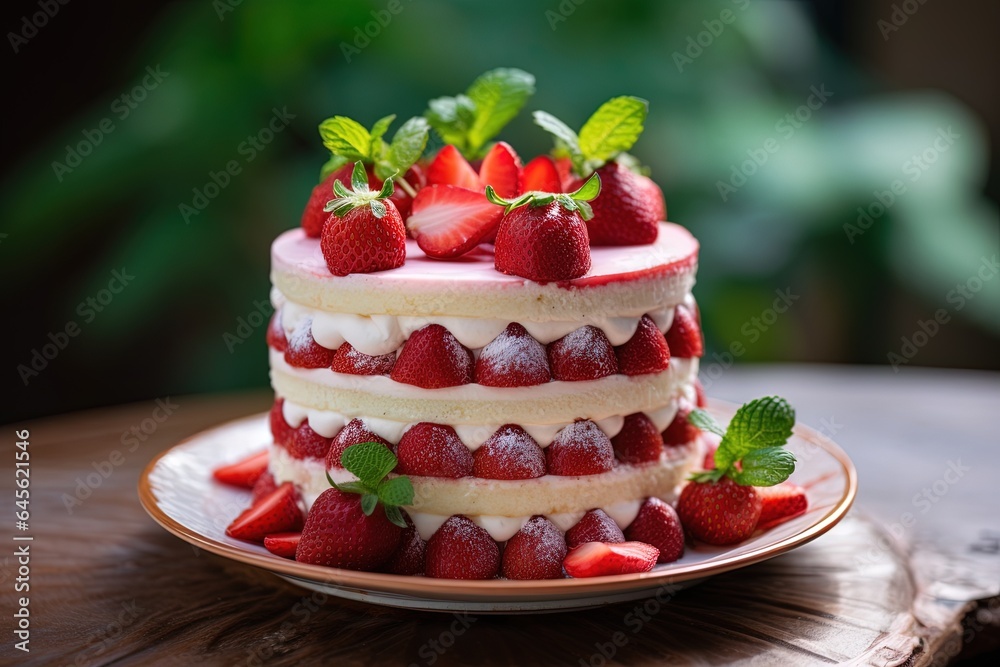 Strawberry cake with whipped cream and fresh strawberries, selective focus.Generative Ai Strawberry cake with whipped cream and fresh strawberries, selective focus.Generative Ai