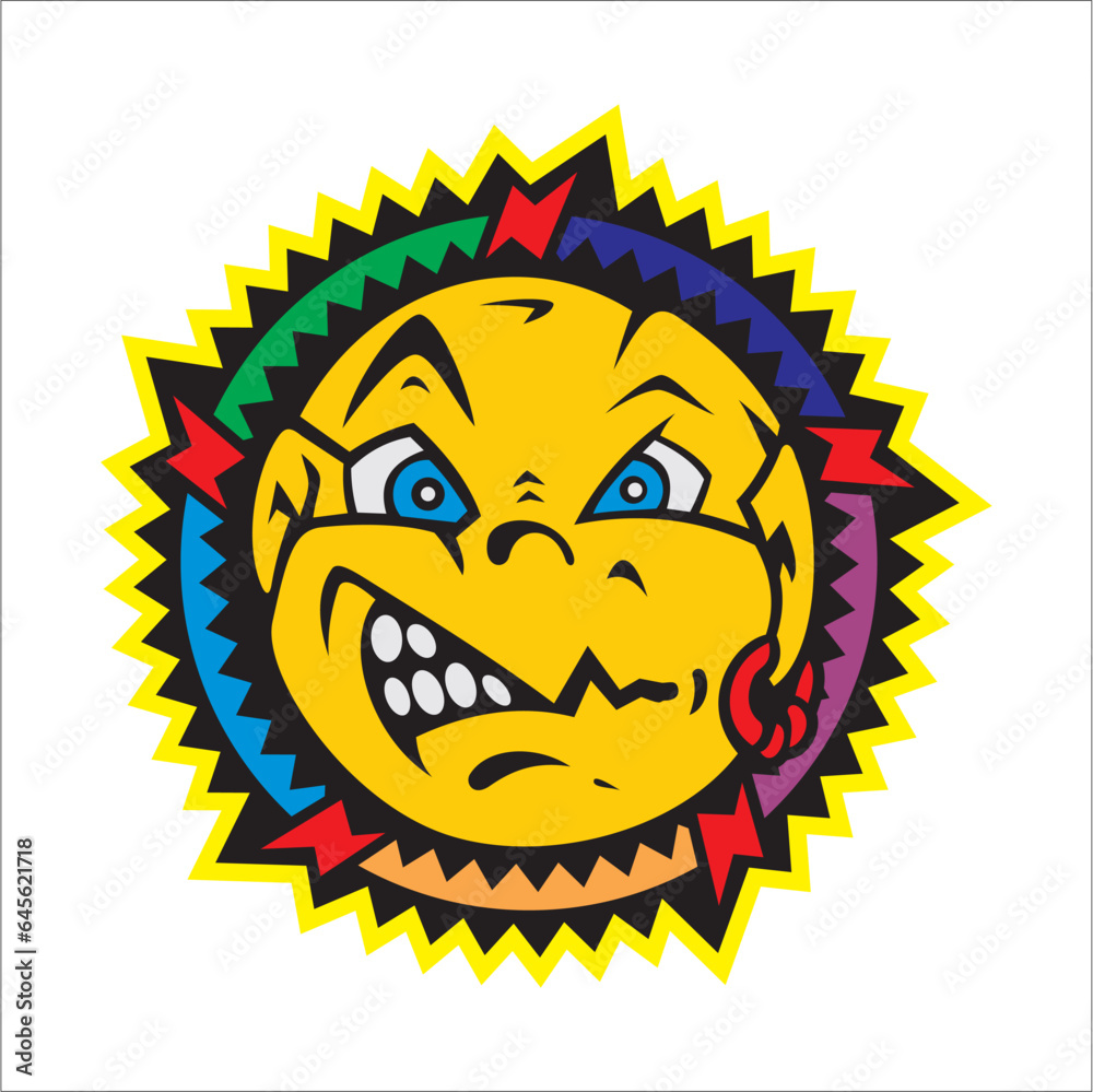 vector cartoon face with sun frame can be used as graphic design