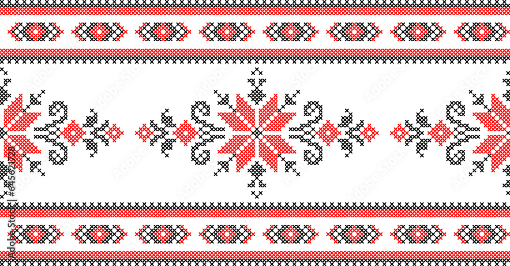 Vector illustration of Ukrainian ornament in ethnic style, identity, vyshyvanka, embroidery for print clothes, websites, banners. Background. Geometric design, border, copy space, frame Vector illustration of Ukrainian ornament in ethnic style, identity, vyshyvanka, embroidery for print clothes, websites, banners. Background. Geometric design, border, copy space, frame