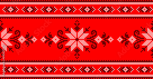 Vector illustration of Ukrainian ornament in ethnic style, identity, vyshyvanka, embroidery for print clothes, websites, banners. Background. Geometric design, border, copy space, frame