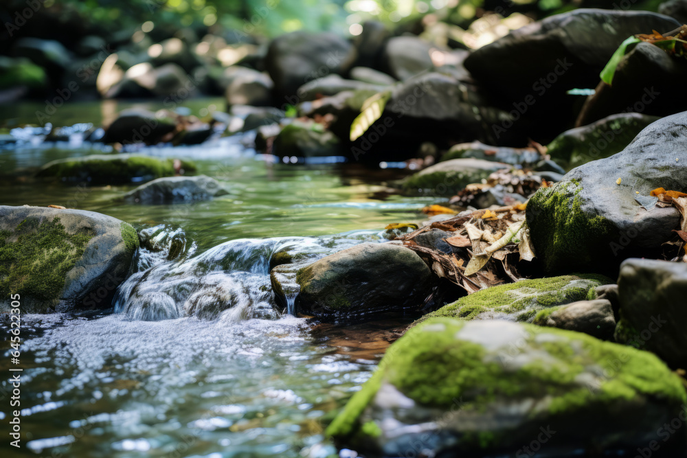 Clear Water Flowing over Stones in Shallow Rainforest Stream Clear Water Flowing over Stones in Shallow Rainforest Stream