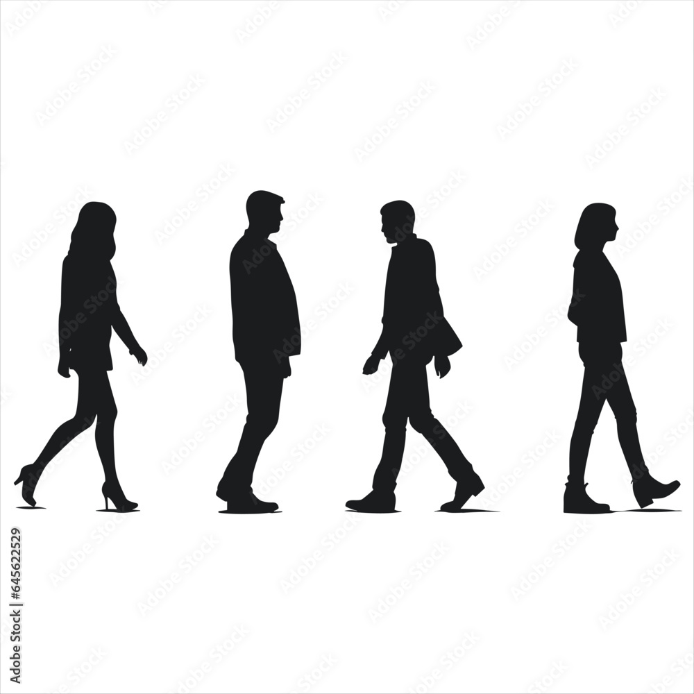Simple flat vector of silhouettes of walking people