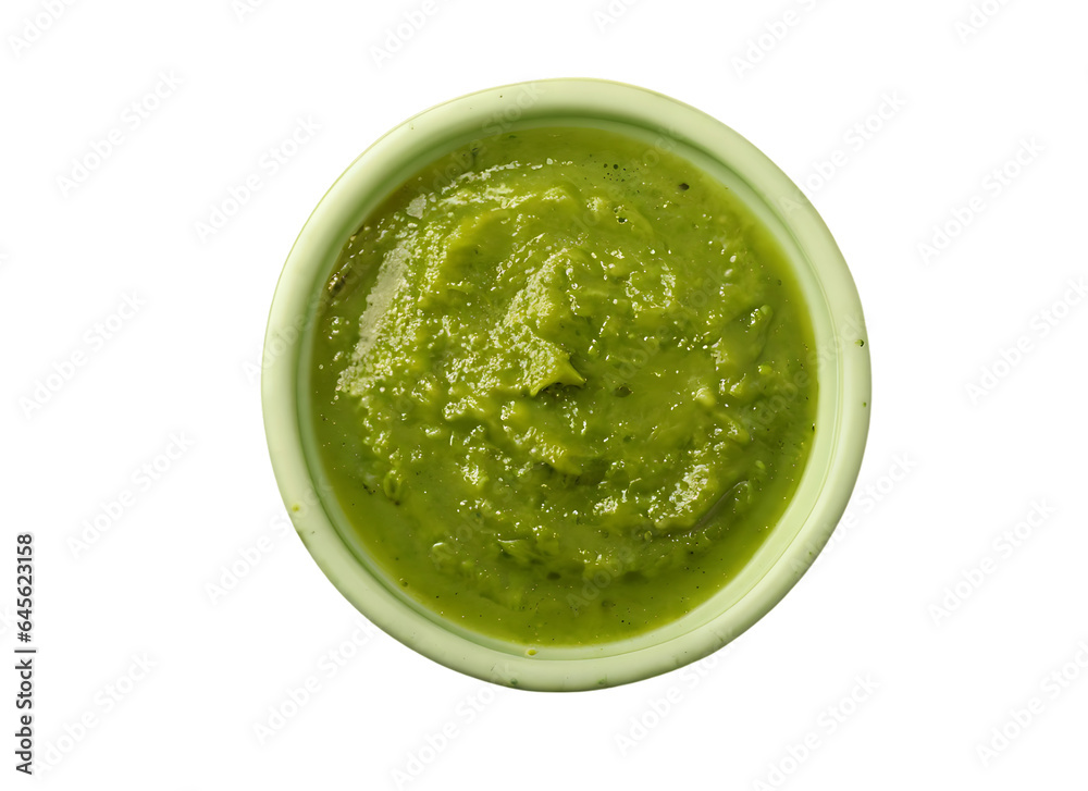 Green sauce with mint in a bowl Isolated on white background Green sauce with mint in a bowl Isolated on white background