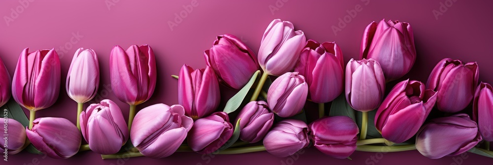 tulips on purple background, copy space