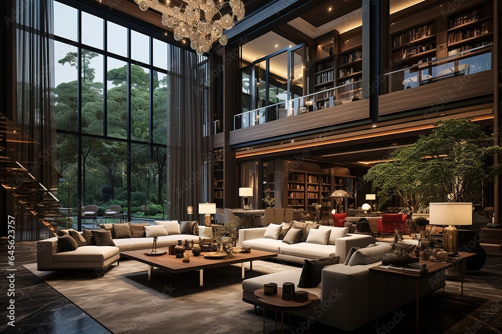 Beautiful living room with hardwood floors in new luxury home.