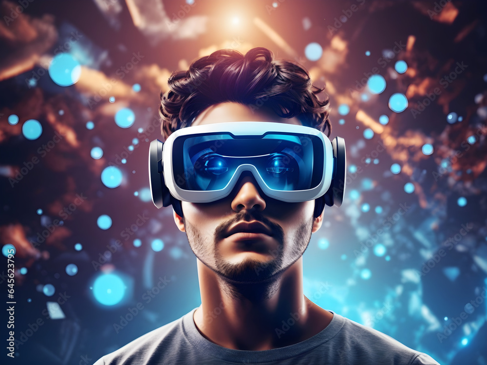 Free Photo futuristic virtual reality concept vr and ar technologies a man in glasses with 3d illustration Generated ai Free Photo futuristic virtual reality concept vr and ar technologies a man in glasses with 3d illustration Generated ai