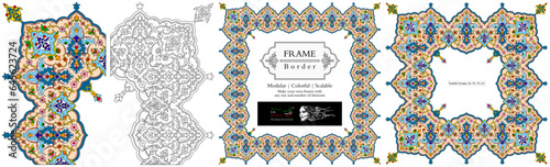 Frame mandala persian arabic turkish islamic hindi indian tibetan traditional colorful vector pattern texture vintage ornate retro elegant ornamental borders frames floral ornaments tazhib 32-v1.1.1