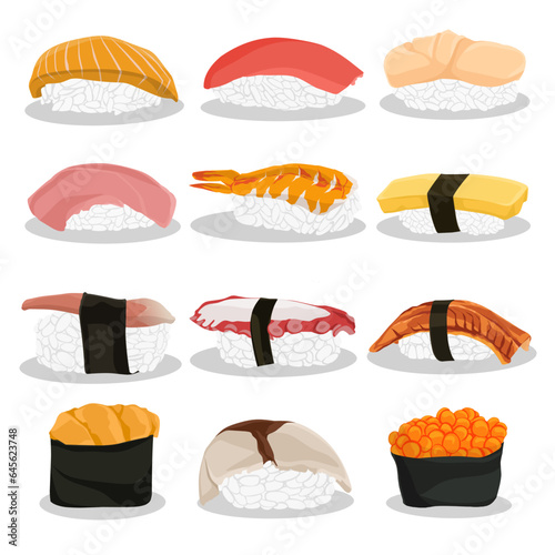 Vector illustration set of sushi,sushi menu,sushi type on white background