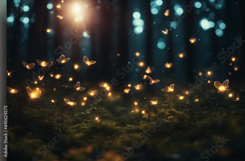 a magical forest glade with glowing fireflies whimsical creatures  and an enchanting atmosphere