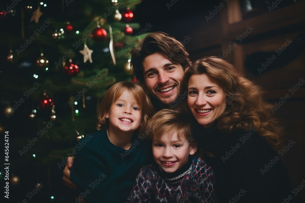 Christmas Happy Family Portrait. Generative AI. Christmas Happy Family Portrait. Generative AI.