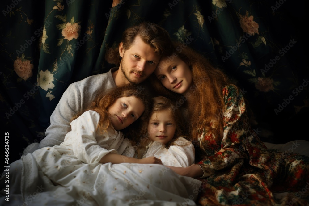 Christmas Happy Family Portrait. Generative AI. Christmas Happy Family Portrait. Generative AI.
