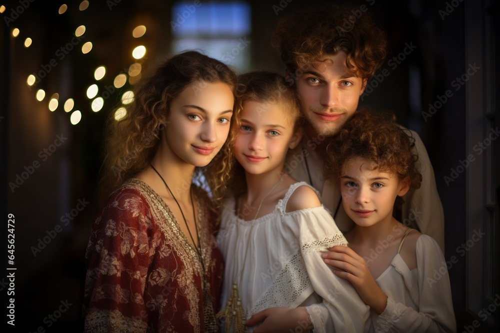 Christmas Happy Family Portrait. Generative AI. Christmas Happy Family Portrait. Generative AI.