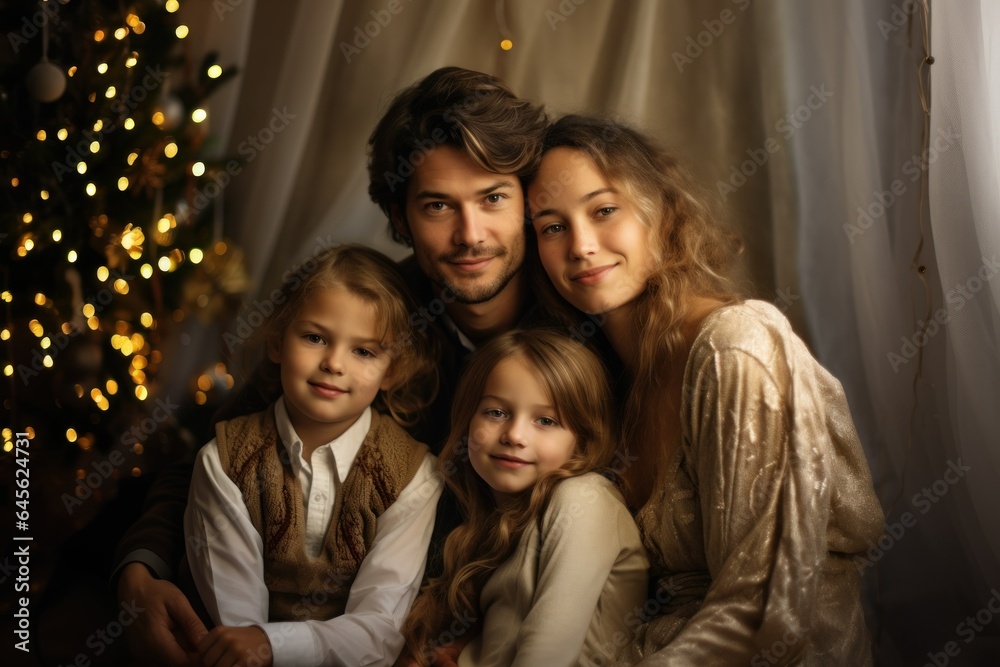 Christmas Happy Family Portrait. Generative AI.
