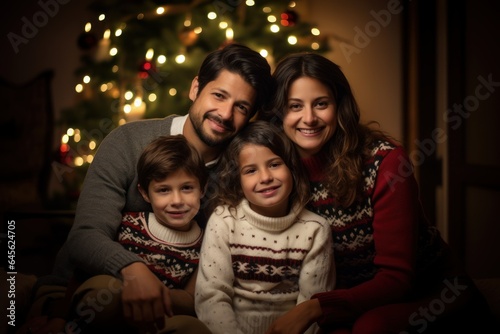 Christmas Happy Family Portrait. Generative AI.