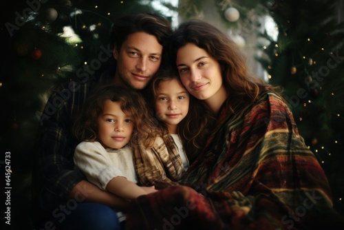 Christmas Happy Family Portrait. Generative AI.