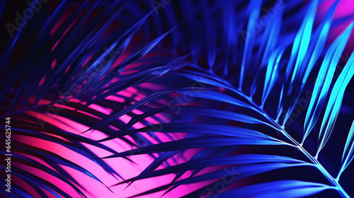 Tropical Summer, Palm Leaves Neon Glow Background
