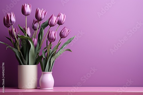 tulips on purple background, copy space #645625796