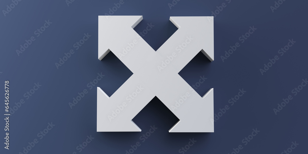 Obraz premium Volumetric white arrows directed in four directions. Difficulties of choice.