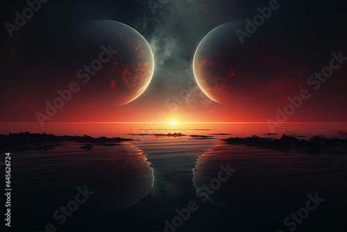 Two planets over sunset horizont  AI GENERATED