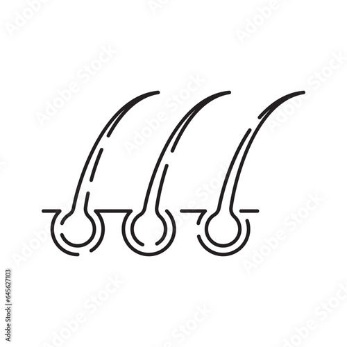 Hair loss treatment flat line icon. Shampoo ph, dandruff, hair growth, keratin, conditioner bottle vector illustration. Outline signs for beauty stores