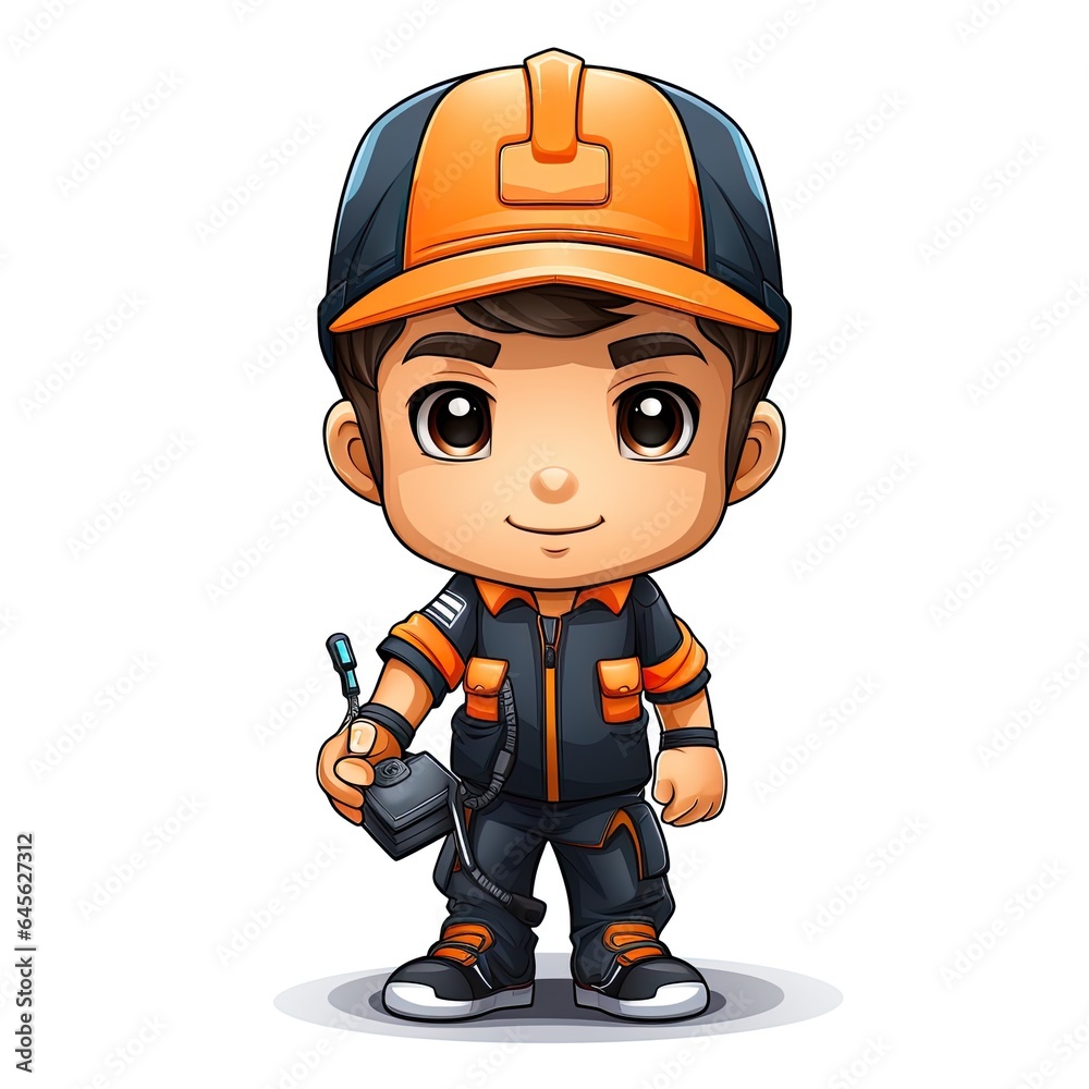 Cute Cartoon Electrician isolated on a white background Cute Cartoon Electrician isolated on a white background