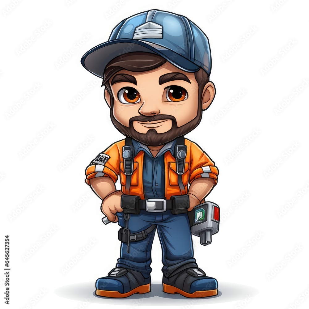 Cute Cartoon Electrician isolated on a white background