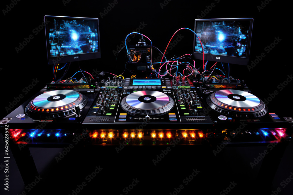 Fototapeta premium Professional audio sound DJ mixer with buttons and sliders