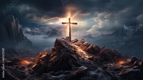 Świecący krzyż na wzgórzu 