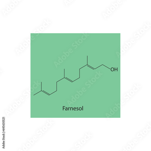 Farnesol Sesquiterpene Alcohol found in some essential oils Molecular structure skeletal formula on green background.