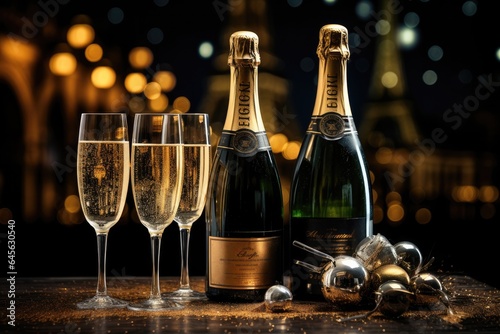 celebration, christmas, bubble, drink, gold, luxury, wine, alcohol, champagne, event. anniversary party is coming to celebrate. luxury wine and champagne put on night dinner, like in paris.