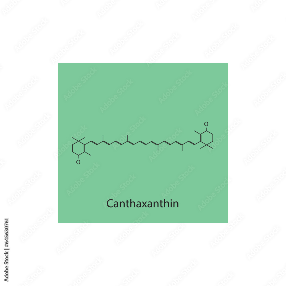 Canthaxanthin Carotenoid red pigment Molecular structure skeletal formula on green background. Canthaxanthin Carotenoid red pigment Molecular structure skeletal formula on green background.