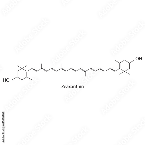 Zeaxanthin Carotenoid yellow pigment Molecular structure skeletal formula on white background.