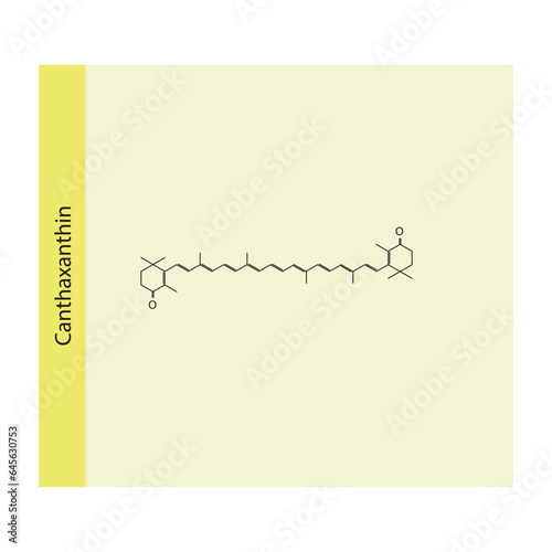 Canthaxanthin Carotenoid red pigment Molecular structure skeletal formula on yellow background.