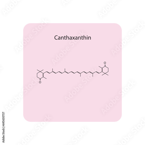 Canthaxanthin Carotenoid red pigment Molecular structure skeletal formula on pink background.