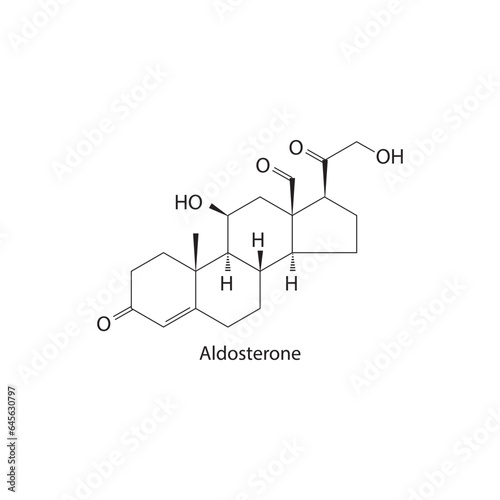 Aldosterone Mineralocorticoid Hormone regulating electrolyte balance in the body Molecular structure skeletal formula on white background.